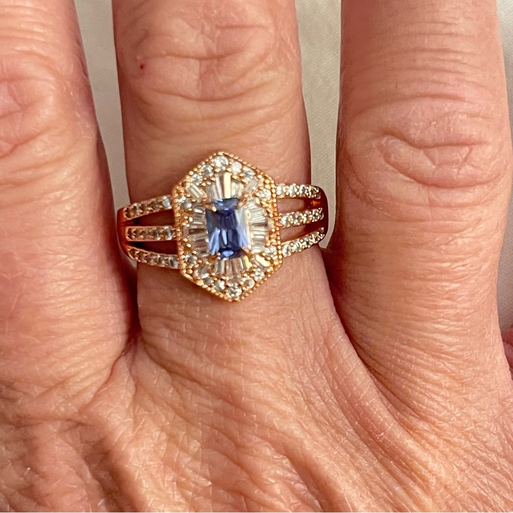 “A Sparkling Flame” Tanzanite purple & cz in rose gold plating ring RBL6772